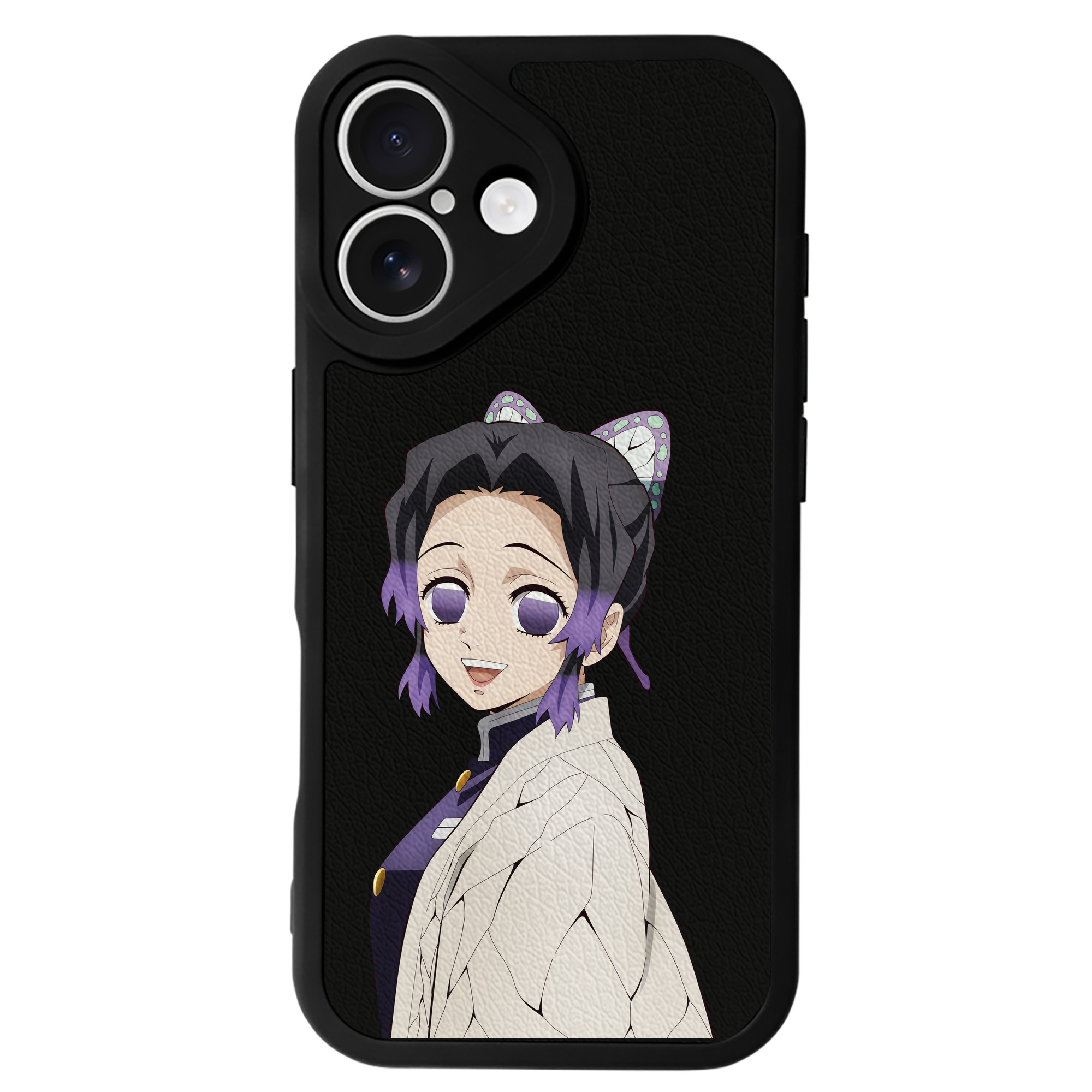 （画像用） 鬼滅の刃（きめつのやいば）蟲柱-胡蝶 しのぶ／こちょう しのぶ Kochou Shinobu 【iPhone 16シリーズ対応】シリコンスマホケース（レザー調） 材質：シリコン